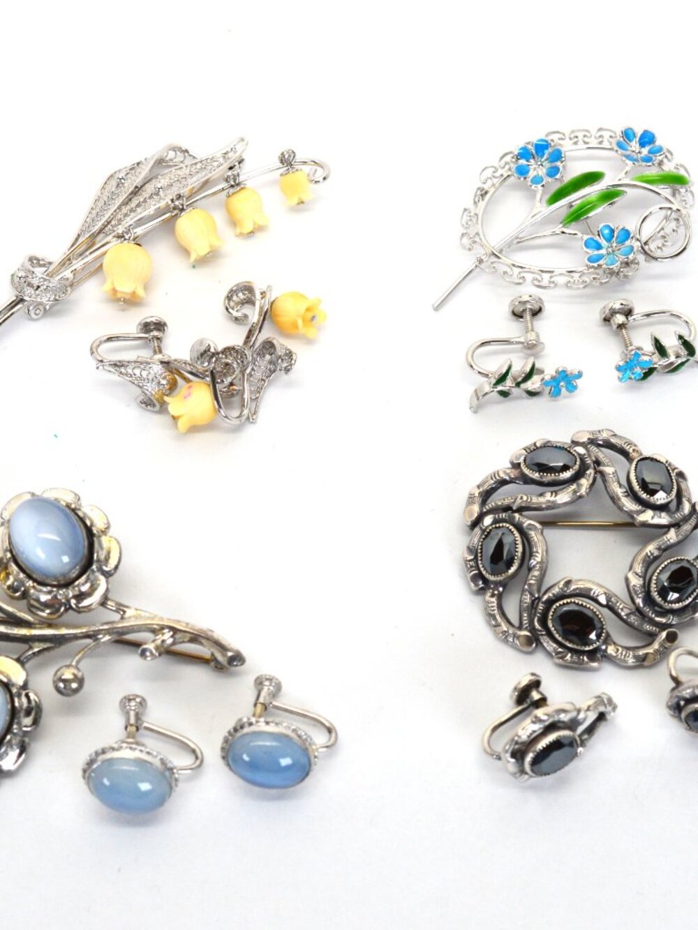 Vintage Sterling Silver Brooch Pins & Earrings Sets Danecraft & Others 4 Sets